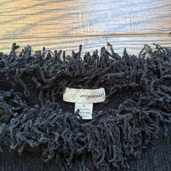 Vintage Y2K Designers Originals Studio Black Fringe Sweater Women’s S - Picture 3 of 5